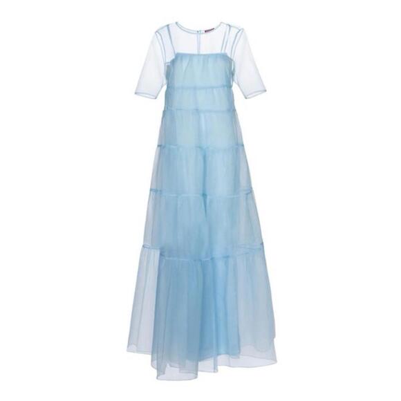 NWT Staud Hyacinth Organza Tiered Dress Maxi French Blue Ilana Calluna Small - Picture 9 of 10